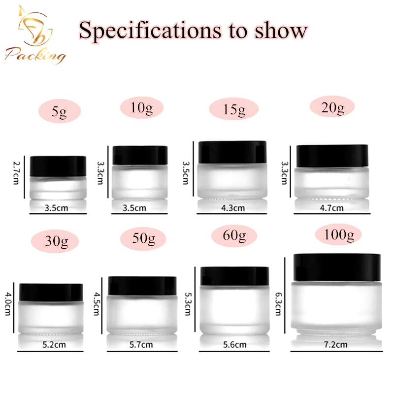 20% off 5g 10g 15g 20g 25g 30g 50g 60g 100g Frosted Glass Jar with Various Black Gold Silver Caps for Cosmetic Cream Face Cream Eye Cream etc